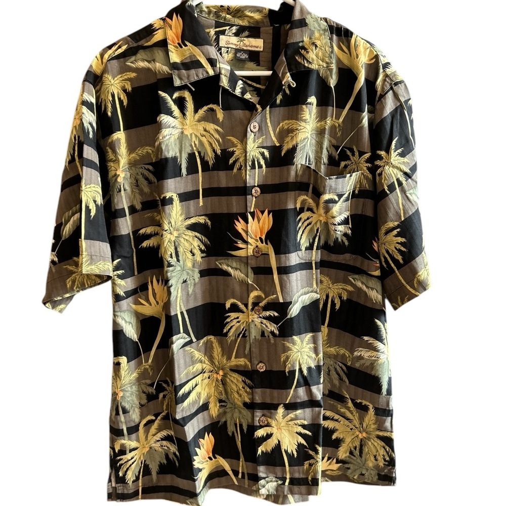 Tommy Bahama Men's Silk Hawaiian Shirt Black Graphic Print Size M